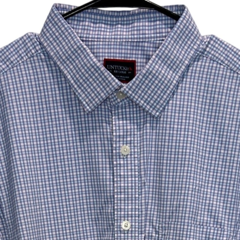 UNTUCKit Shirt XXL Mens Blue Gingham Performance Stretch Long Sleeve Button Down